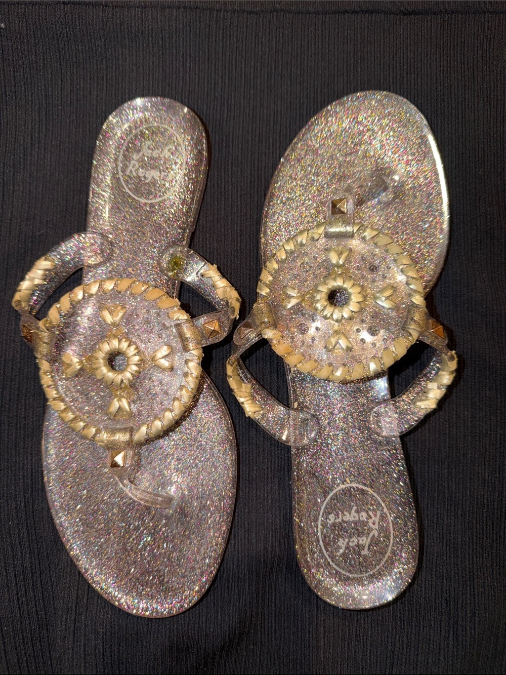 Jack Rogers Glitter Jelly Sandals with Gold Accents